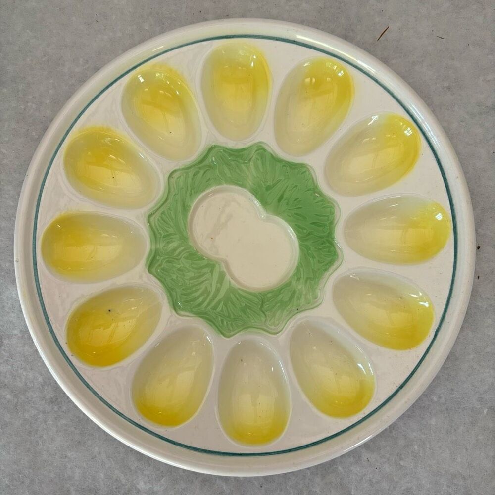 Vintage Mid Century 10 1/4” Ceramic Deviled Egg Plate